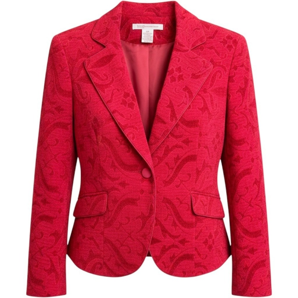 Nine & Company by Nine West Red Velvet Paisley Blazer Jacket Womens 14 Petite